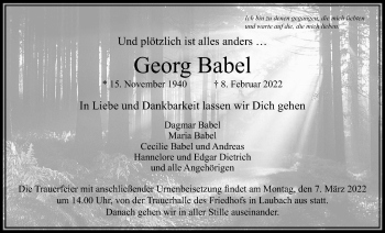 Traueranzeige von Georg Babel von Usinger Anzeiger