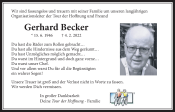 Traueranzeige von Gerhard Becker von Giessener Allgemeine, Alsfelder Allgemeine, Giessener Anzeiger