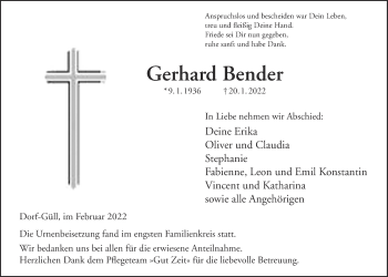 Traueranzeige von Gerhard Bender von Pohlheimer Nachrichten