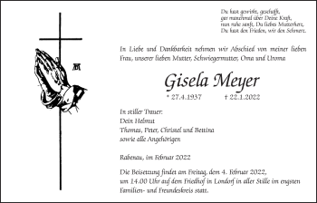 Traueranzeige von Gisela Meyer von Rabenauer Zeitung