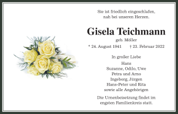 Traueranzeige von Gisela Teichmann von Usinger Anzeiger