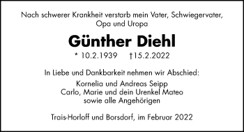 Traueranzeige von Günther Diehl von Kreis-Anzeiger