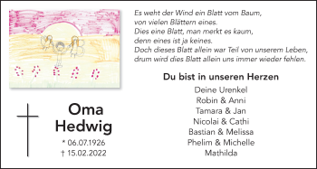 Traueranzeige von Hedwig Mickel von Kreis-Anzeiger