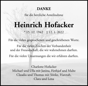 Traueranzeige von Heinrich Hofacker von Kreis-Anzeiger