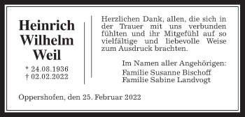 Traueranzeige von Heinrich Wilhelm Weil von Wetterauer Zeitung