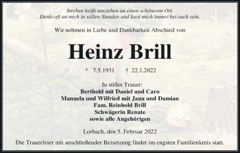 Traueranzeige von Heinz Brill von Kreis-Anzeiger