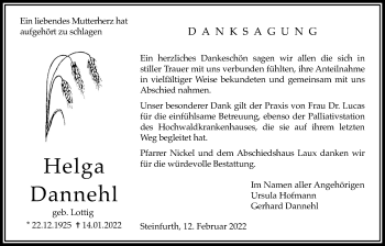 Traueranzeige von Helga Dannehl von Wetterauer Zeitung