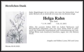 Traueranzeige von Helga Rahn von Giessener Allgemeine, Alsfelder Allgemeine