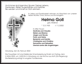 Traueranzeige von Helma Goll von Kreis-Anzeiger