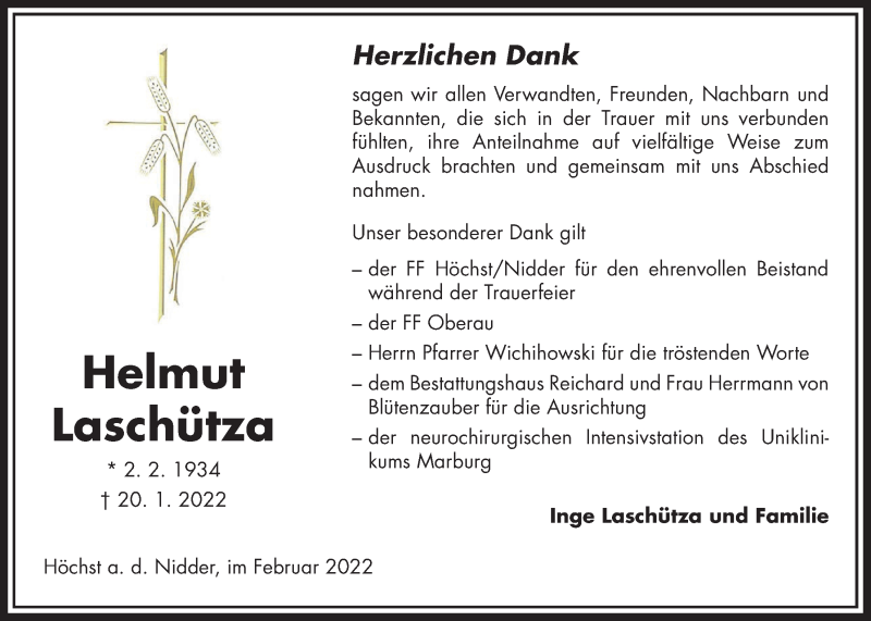  Traueranzeige für Helmut Laschütza vom 19.02.2022 aus Kreis-Anzeiger