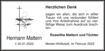 Traueranzeige von Hermann Mattern von Wetterauer Zeitung