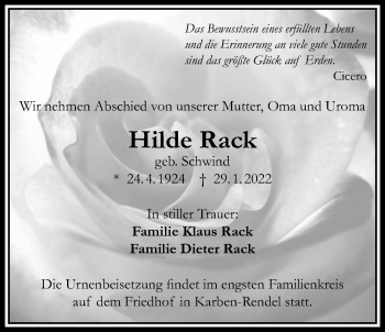 Traueranzeige von Hilde Rack von Bad Vilbel/Karben