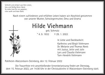 Traueranzeige von Hilde Viehmann von Giessener Allgemeine, Alsfelder Allgemeine