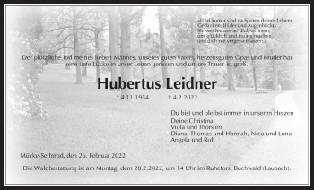 Traueranzeige von Hubertus Leidner von Giessener Allgemeine, Alsfelder Allgemeine