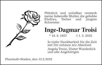 Traueranzeige von Inge-Dagmar Troisi von Wetterauer Zeitung