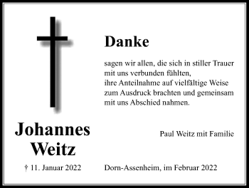 Traueranzeige von Johannes Weitz von Wetterauer Zeitung
