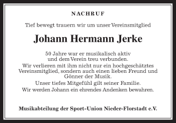 Traueranzeige von Johann Hermann Jerke von Wetterauer Zeitung