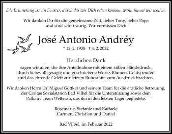 Traueranzeige von Jose Antonio Andrey von Bad Vilbel/Karben