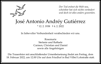 Traueranzeige von Joseé Antonio Andrey Gutierrez von Bad Vilbel/Karben