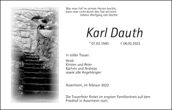 Traueranzeige von Karl Dauth von Wetterauer Zeitung