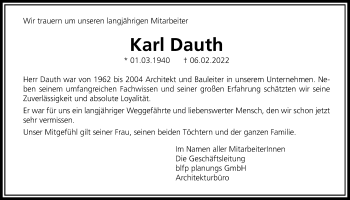 Traueranzeige von Karl Dauth von Wetterauer Zeitung