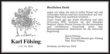 Traueranzeige von Karl Fölsing von Wetterauer Zeitung