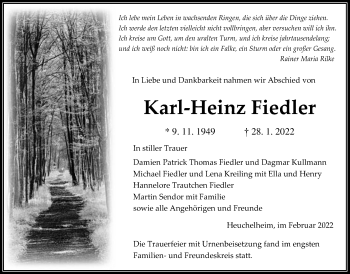 Traueranzeige von Karl-Heinz Fiedler von Giessener Allgemeine, Alsfelder Allgemeine