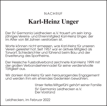 Traueranzeige von Karl-Heinz Unger von Wetterauer Zeitung
