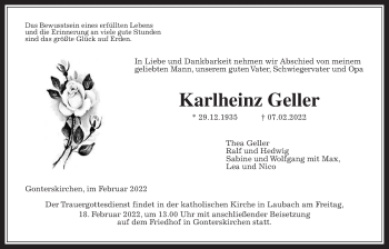 Traueranzeige von Karlheinz Geller von Giessener Allgemeine, Alsfelder Allgemeine, Laubacher Anzeiger