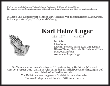 Traueranzeige von Karl Heinz Unger von Wetterauer Zeitung