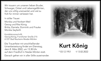 Traueranzeige von Kurt König von Wetterauer Zeitung