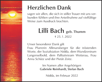 Traueranzeige von Lilli Bach von Kreis-Anzeiger