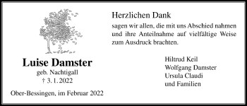 Traueranzeige von Luise Damster von Licher Wochenblatt