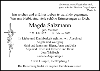 Traueranzeige von Magda Salzmann von Usinger Anzeiger