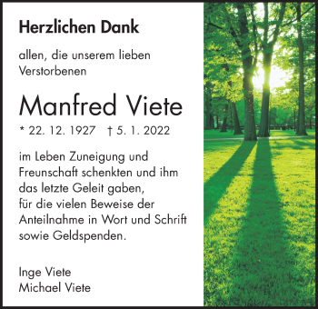Traueranzeige von Manfred Viete von Wetterauer Zeitung