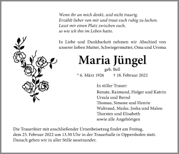 Traueranzeige von Maria Jüngel von Wetterauer Zeitung