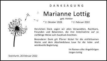 Traueranzeige von Marianne Lottig von Wetterauer Zeitung