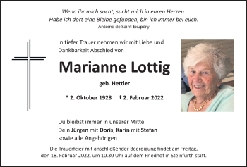 Traueranzeige von Marianne Lottig von Wetterauer Zeitung