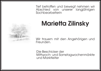 Traueranzeige von Marietta Zilinsky von Bad Vilbel/Karben