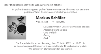 Traueranzeige von Markus Schäfer von Wetterauer Zeitung