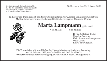 Traueranzeige von Marta Lampmann 
