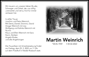 Traueranzeige von Martin Weinrich von Wetterauer Zeitung