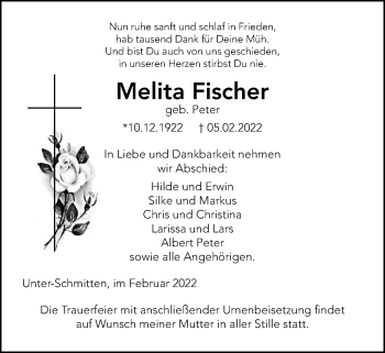 Traueranzeige von Melita Fischer von Kreis-Anzeiger