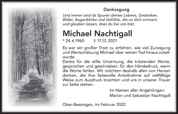 Traueranzeige von Michael Nachtigall von Giessener Allgemeine, Alsfelder Allgemeine