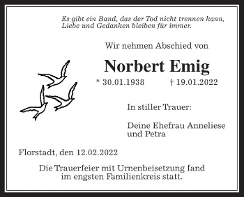 Traueranzeige von Norbert Emig von Wetterauer Zeitung