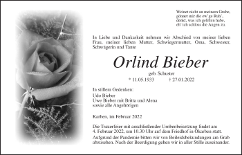 Traueranzeige von Orlind Bieber von Bad Vilbel/Karben