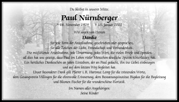 Traueranzeige von Paul Nürnberger von Giessener Allgemeine, Alsfelder Allgemeine