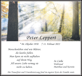 Traueranzeige von Peter Leppert von Bad Vilbel/Karben