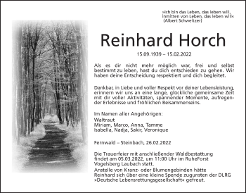 Traueranzeige von Reinhard Horch von Giessener Allgemeine, Alsfelder Allgemeine, Giessener Anzeiger