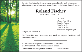 Traueranzeige von Roland Fischer von Licher Wochenblatt